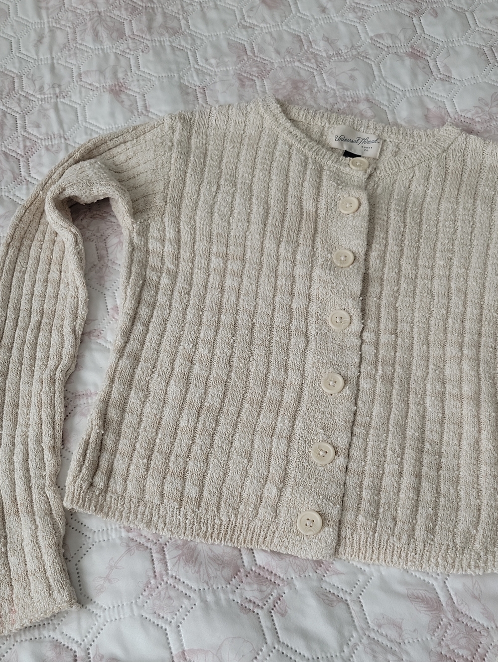 Universal Thread Cream Ribbed Button-Front Cardigan - Picture 5 of 11